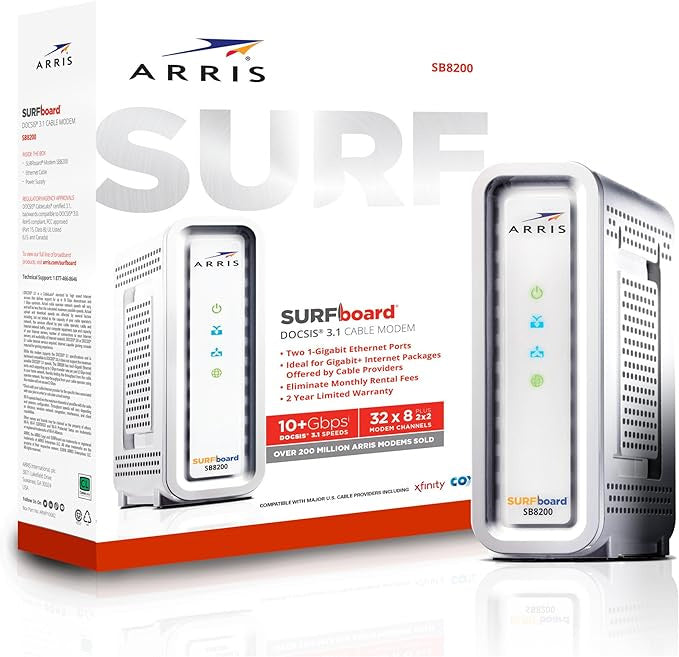 ARRIS SURFboard Docsis 3.1 Gigabit Speed Cable Modem, (SB8200)