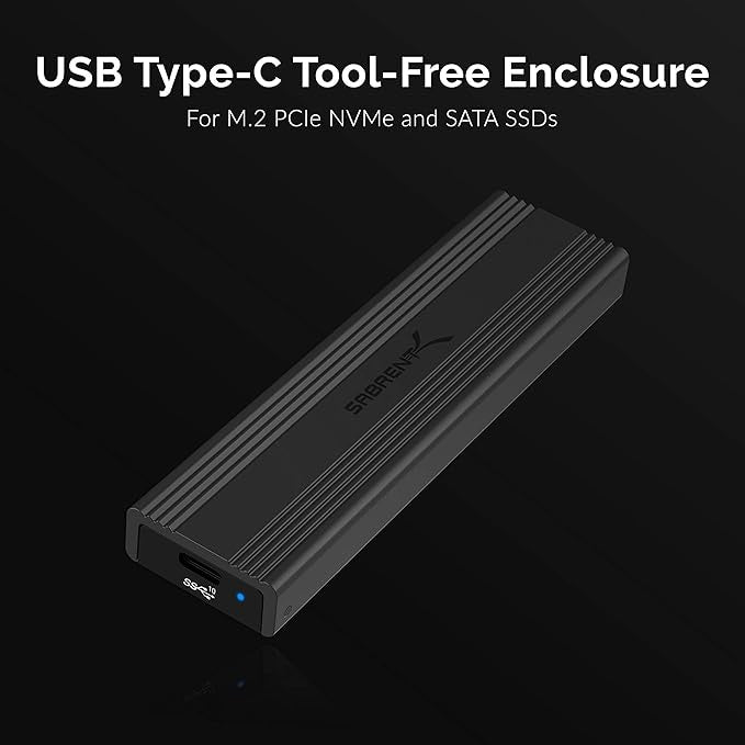 Sabrent USB 3.2 Type-C Tool-Free Enclosure for M.2 PCIe NVMe and SATA SSDs