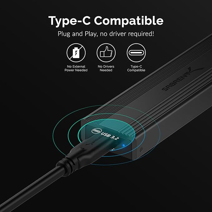 Sabrent USB 3.2 Type-C Tool-Free Enclosure for M.2 PCIe NVMe and SATA SSDs